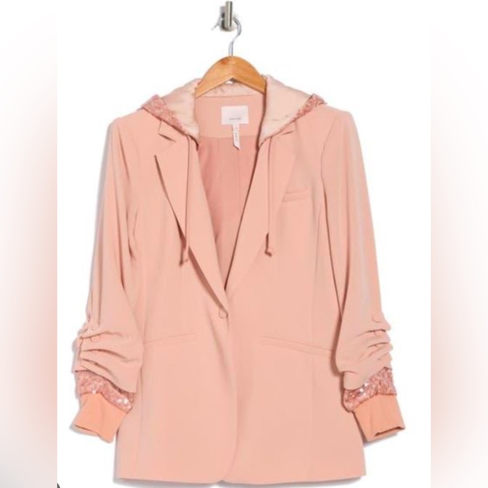 Cinq A Sept Pink Khloe Hooded Sequined Jacket Blazer  US 2 NWT